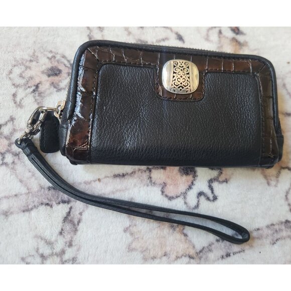 Brighton Black & Brown Leather Full Zip Wristlet Wallet - Picture 1 of 6